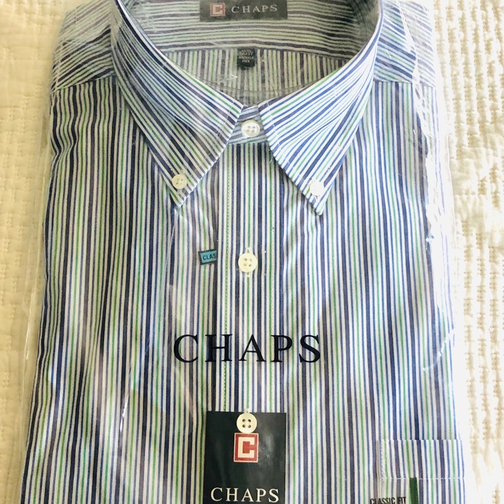 Chaps, striped shirt, size 16 1/2, long sleeves